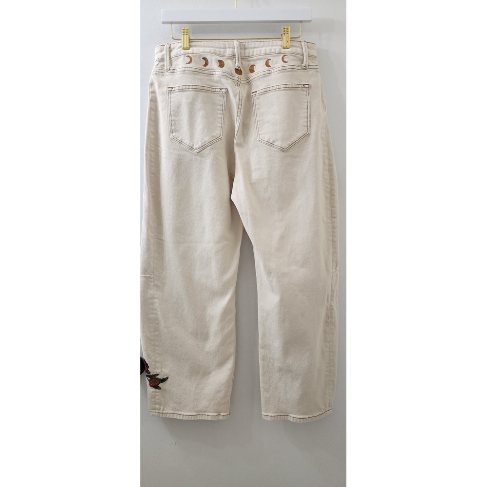 Driftwood Elaine Embroidered Celestial Moon Snake Jeans Cream 29 NEW - Picture 7 of 9